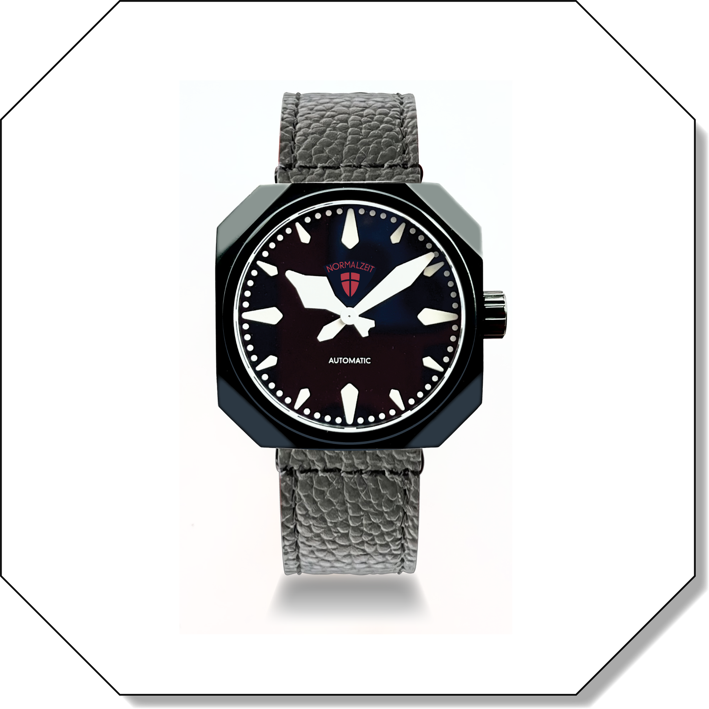 Normalzeit Der Hofmarschall DLC black automatic watch with octagonal case and black silicone strap