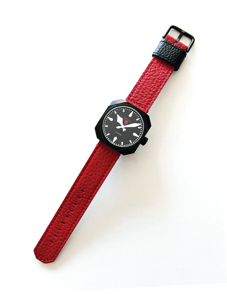 Limited Edition_Black IP / Red Scotch Grain Leather Strap