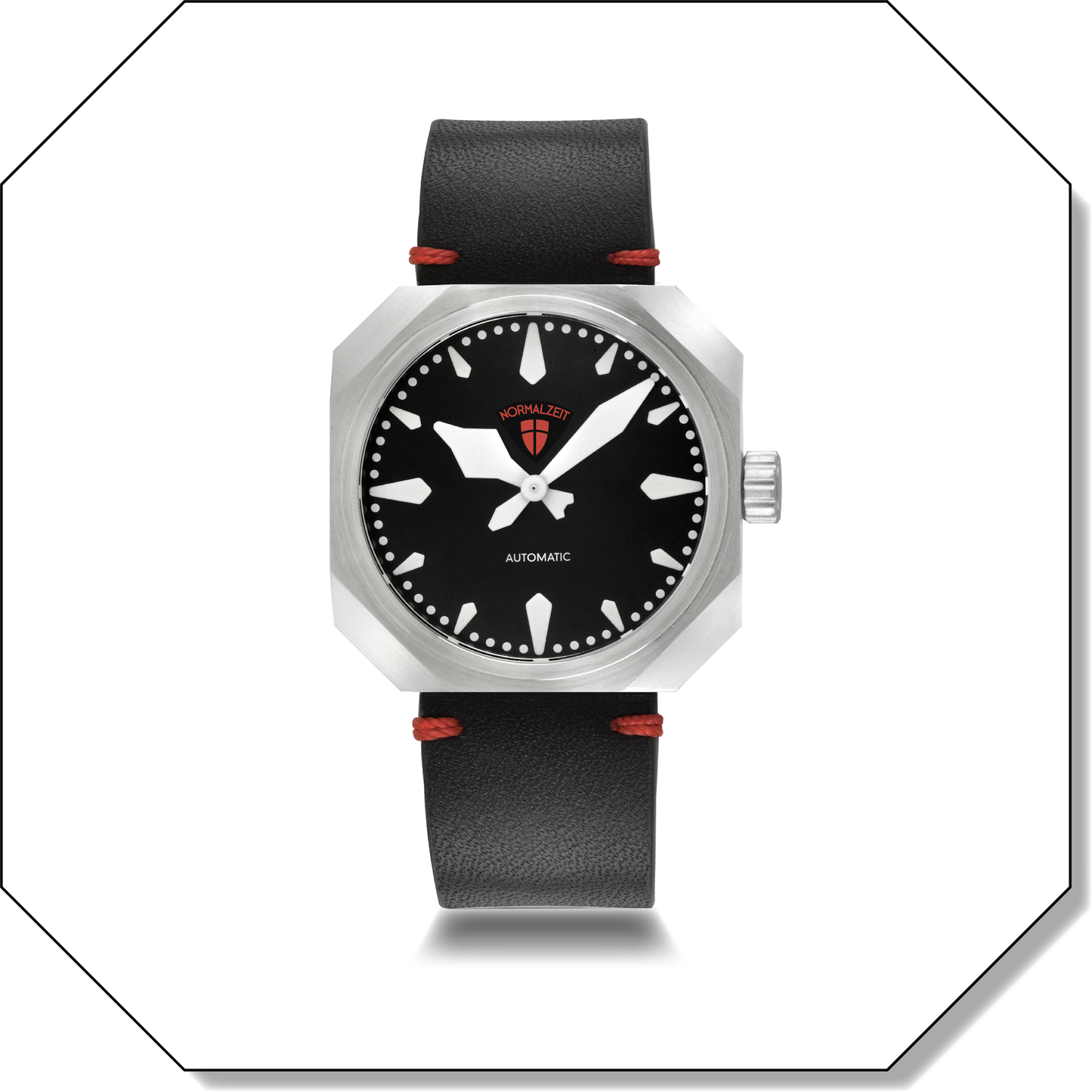 Normalzeit Der Grenadier blackout automatic watch with matte black dial, Super Luminova markers, and black leather strap