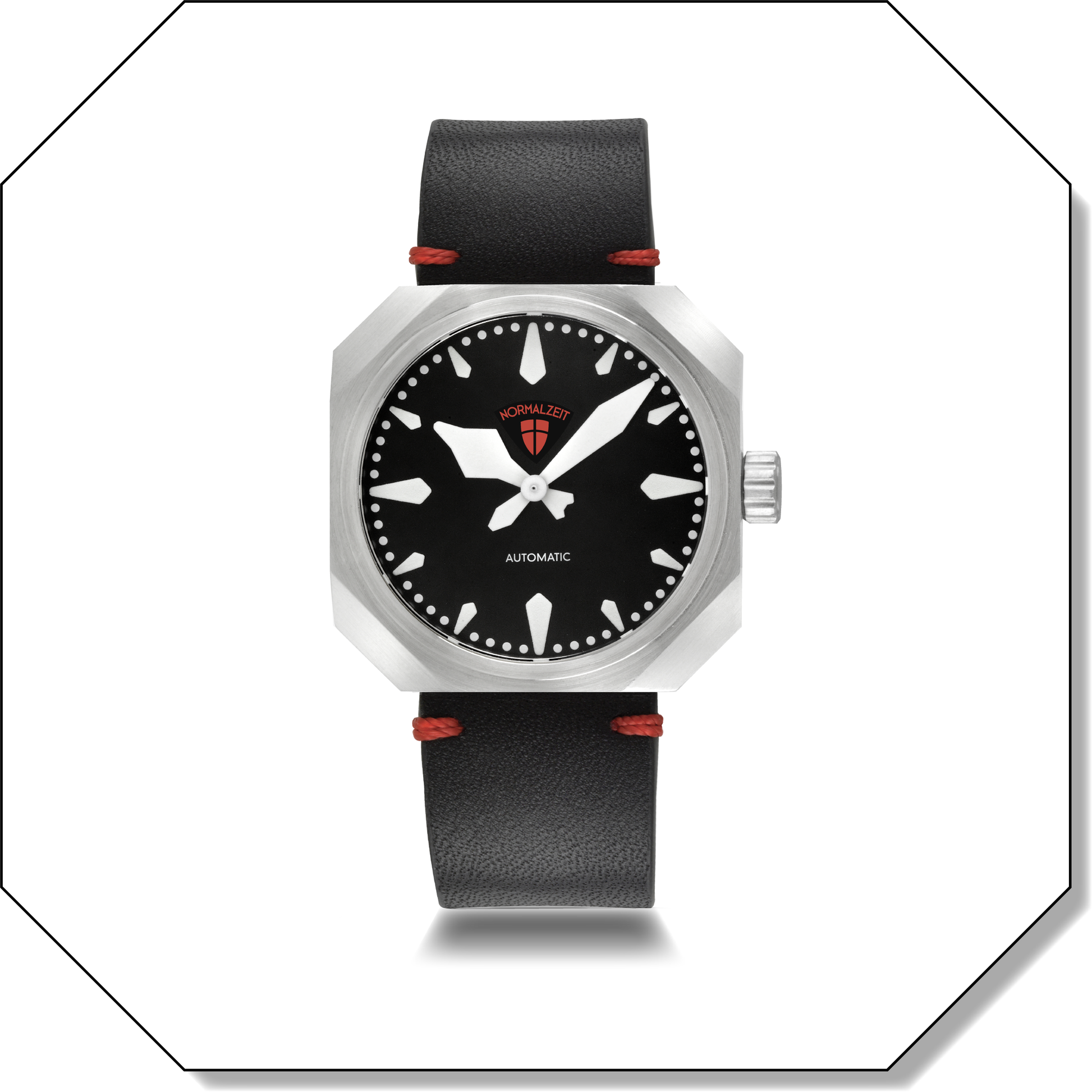Normalzeit Der Grenadier blackout automatic watch with matte black dial, Super Luminova markers, and black leather strap