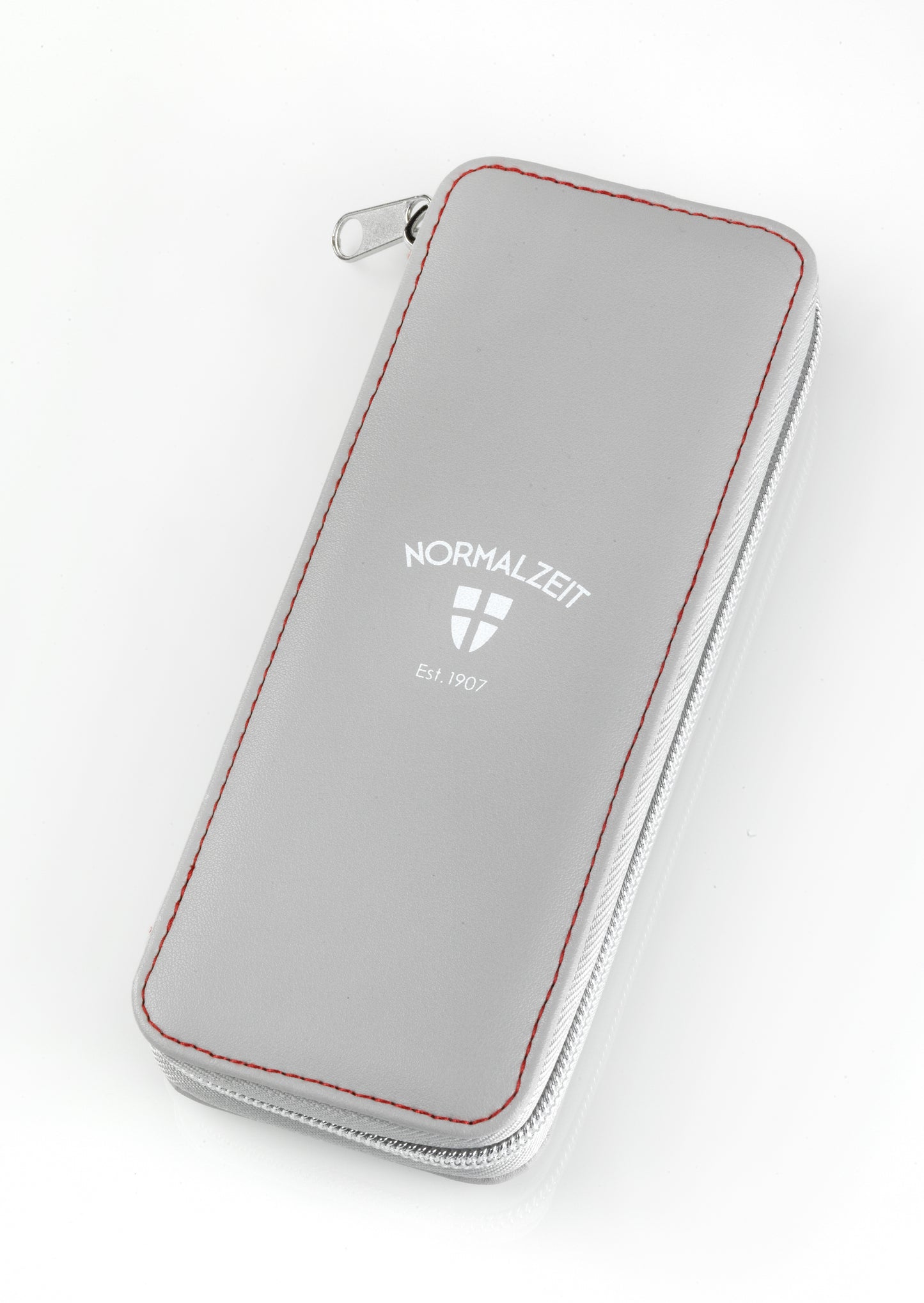 Normalzeit gray zippered watch travel case with embossed logo