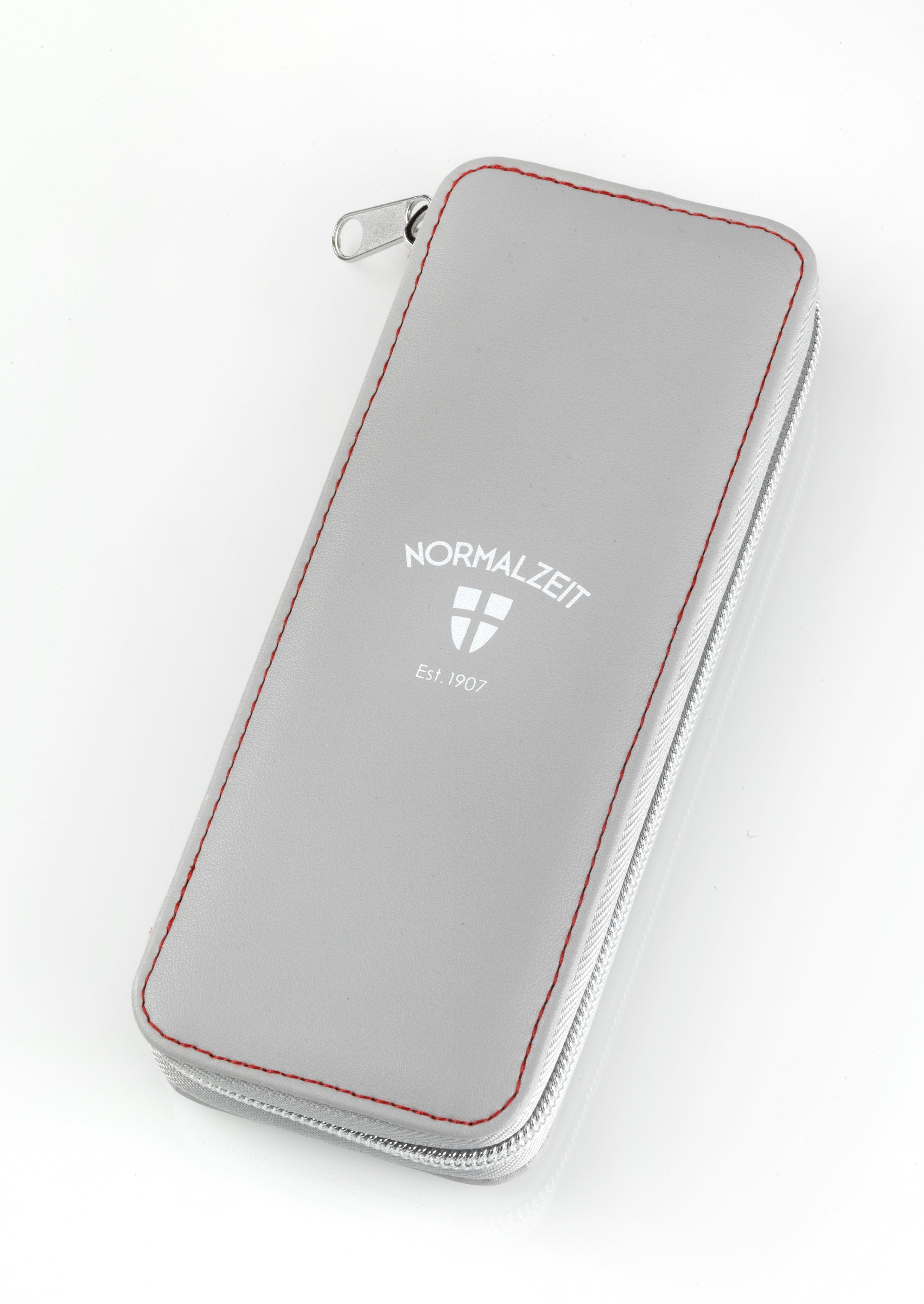 Normalzeit gray zippered watch travel case with embossed logo