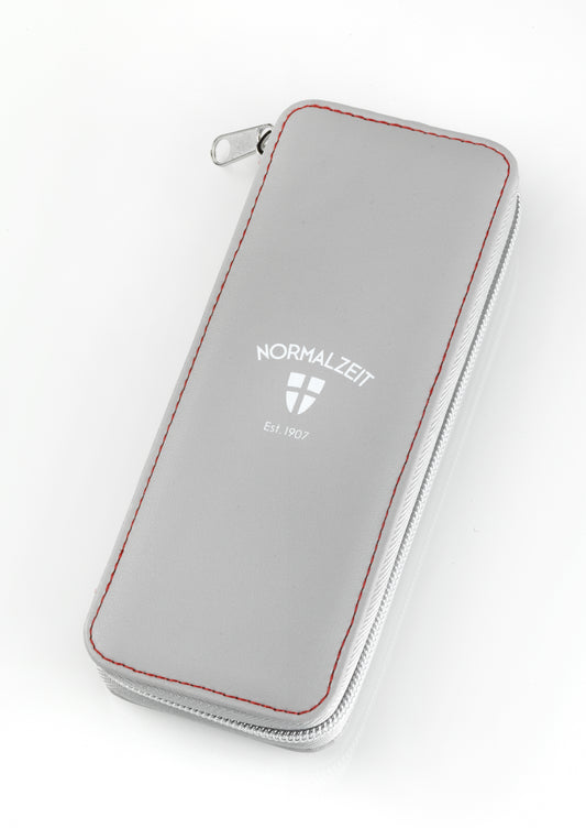 Normalzeit gray zippered watch travel case with embossed logo